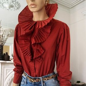 Dramatic Vintage High Collar Crinkle Poet Blouse M